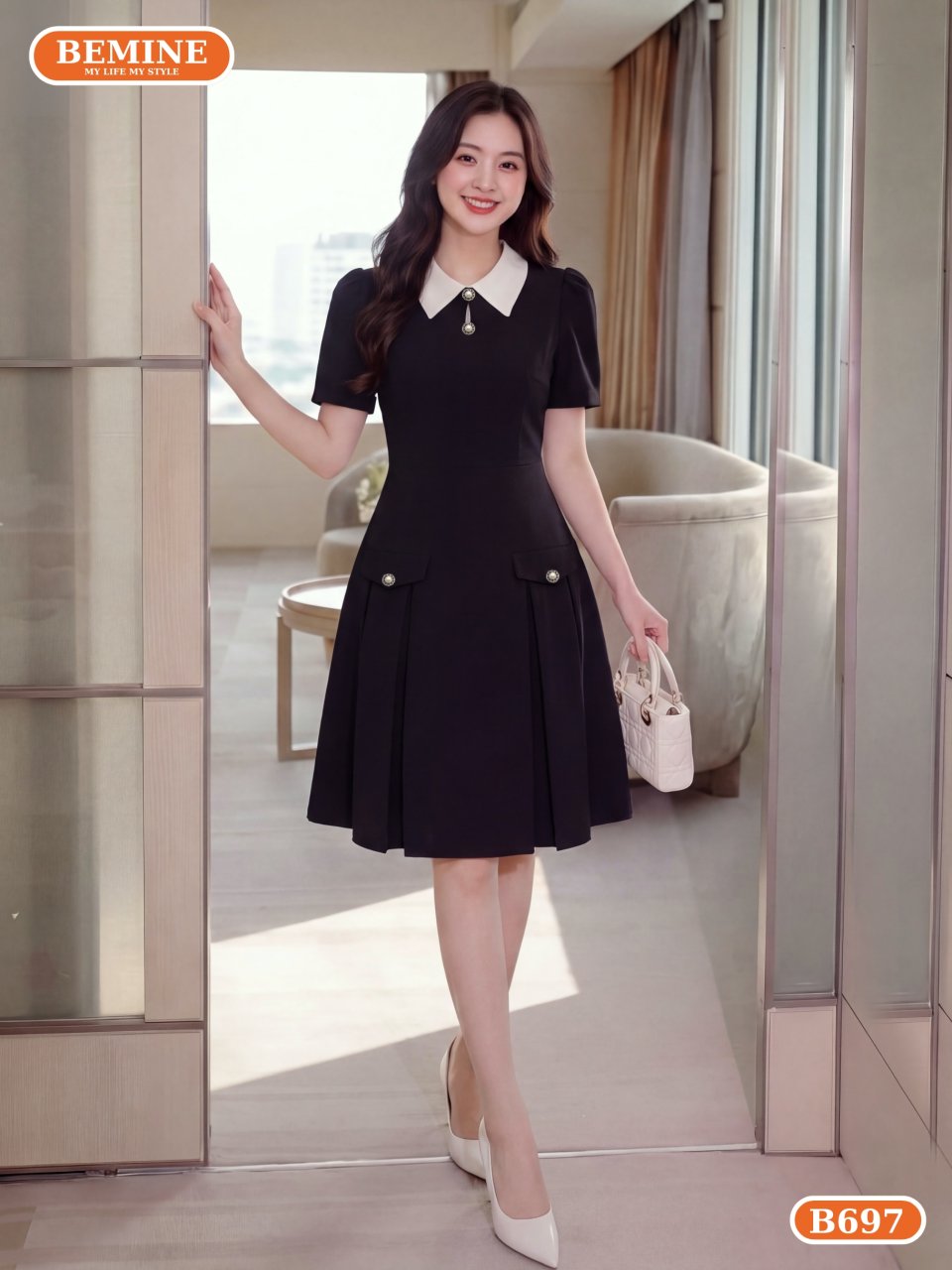 đầm thiết kế cổ đức đính cúc dáng chữ A B697
