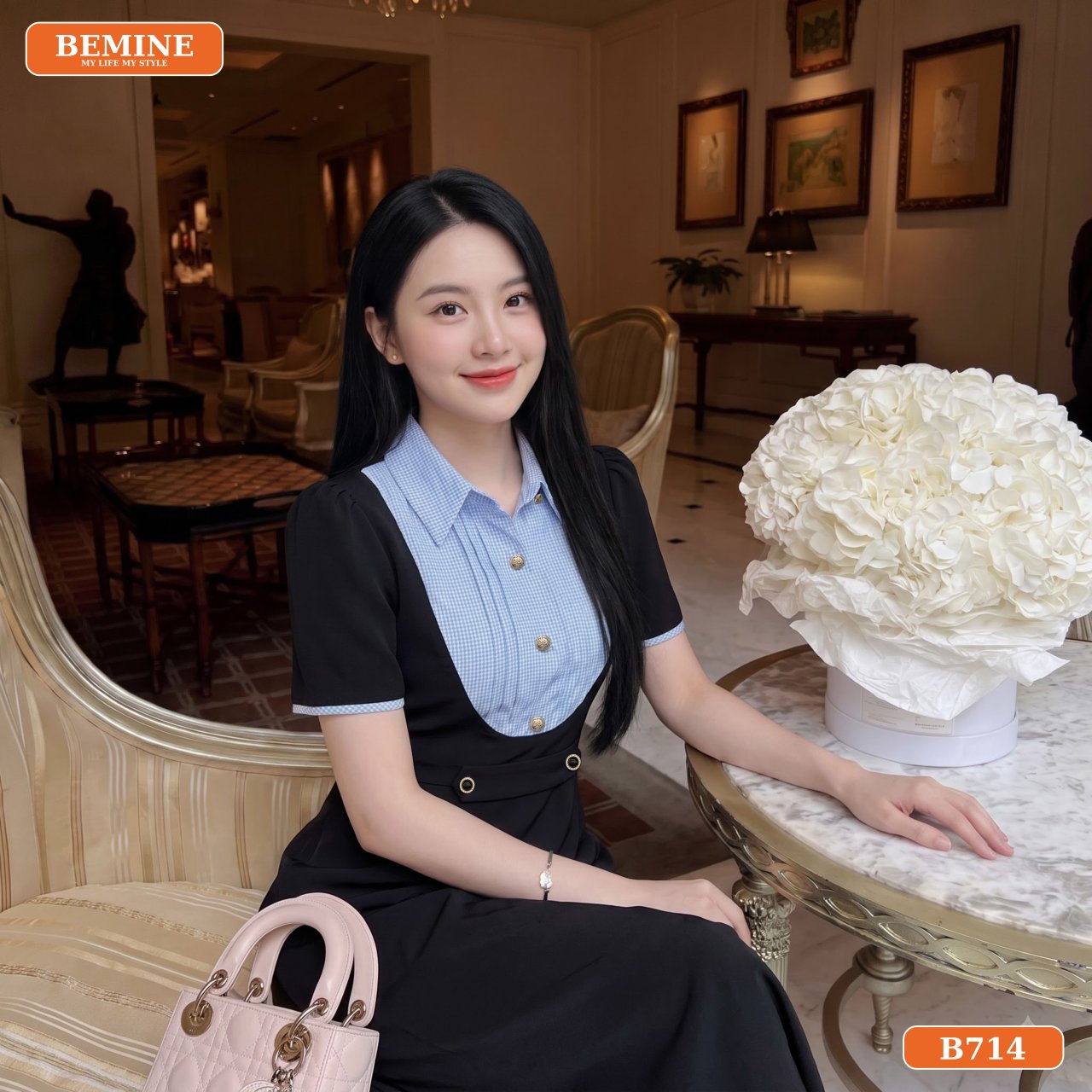 Chất liệu Cotton Thái của đầm BEMINE B714 mềm mại, thoáng mát
