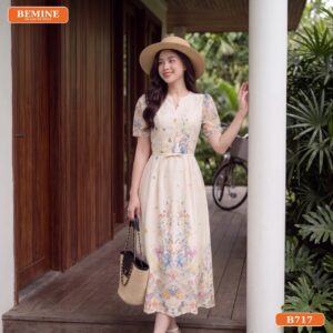Đầm thiết kế BEMINE cổ tròn thêu hoa dáng dài B717 - những mẫu đầm đẹp nhất hiện nay