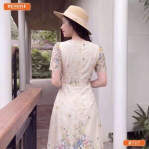 Đầm thiết kế BEMINE cổ tròn thêu hoa dáng dài B717 - đầm BEMINE