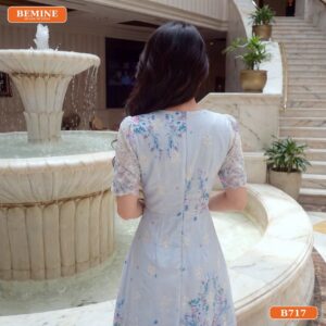 Đầm thiết kế BEMINE cổ tròn thêu hoa dáng dài B717 - đầm công sở