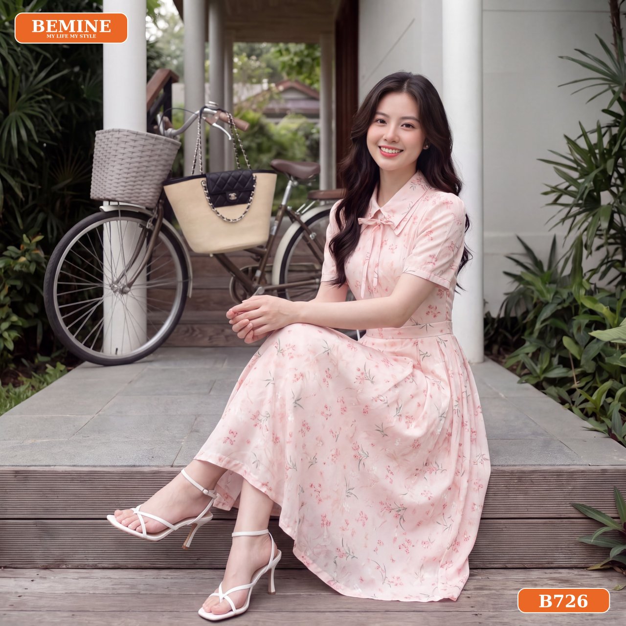 Đầm thiết kế BEMINE B726 chất liệu cotton in hoa cao cấp