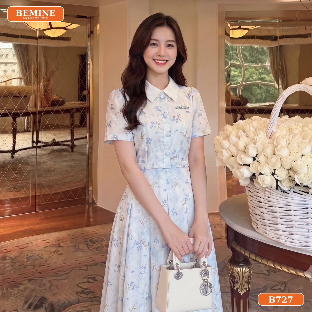 Chi tiết đầm thiết kế BEMINE B727 có túi và 2 lớp