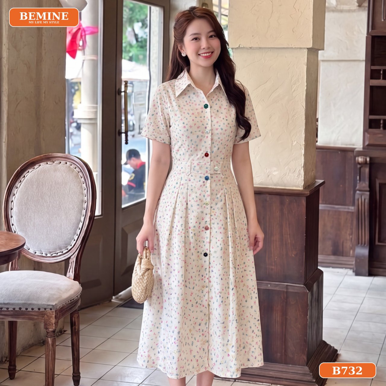 Gợi ý phối đồ đầm công sở cổ sơ mi BEMINE