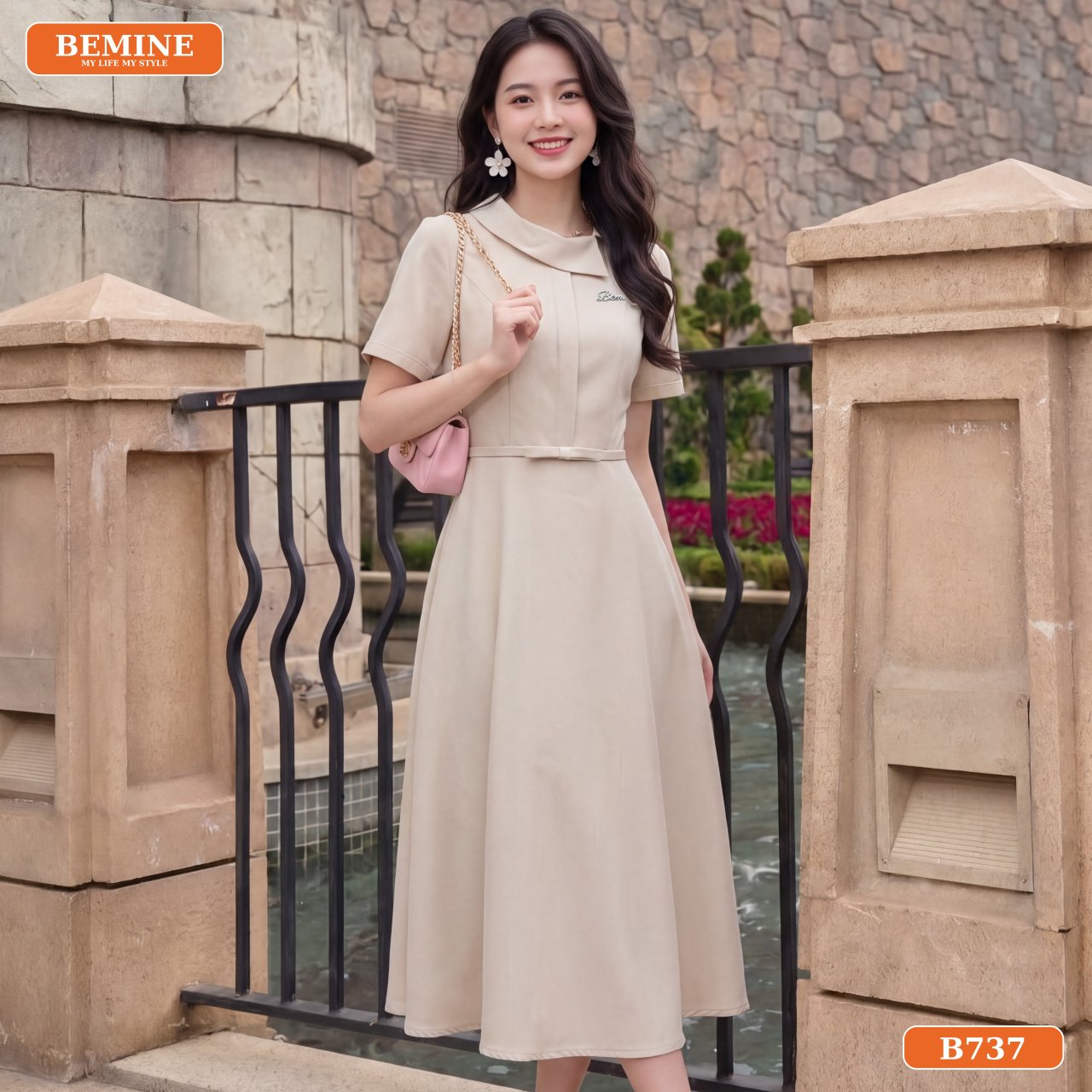 Chi tiết cổ lệch đầm thiết kế B737 BEMINE