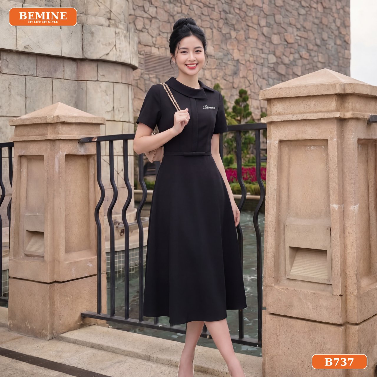 Vẻ đẹp trang nhã đầm cổ lệch B737 BEMINE