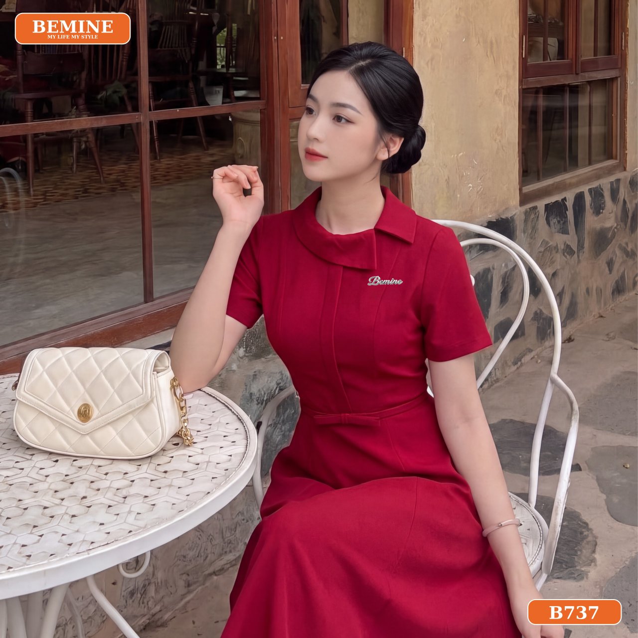 Vẻ đẹp nữ tính đầm cổ lệch B737 BEMINE