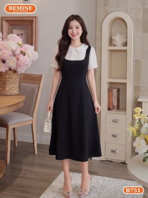 Đầm thiết kế BEMINE cổ sen phối bi giả yếm dáng chữ A phù hợp đi làm-B751 - váy chữ a