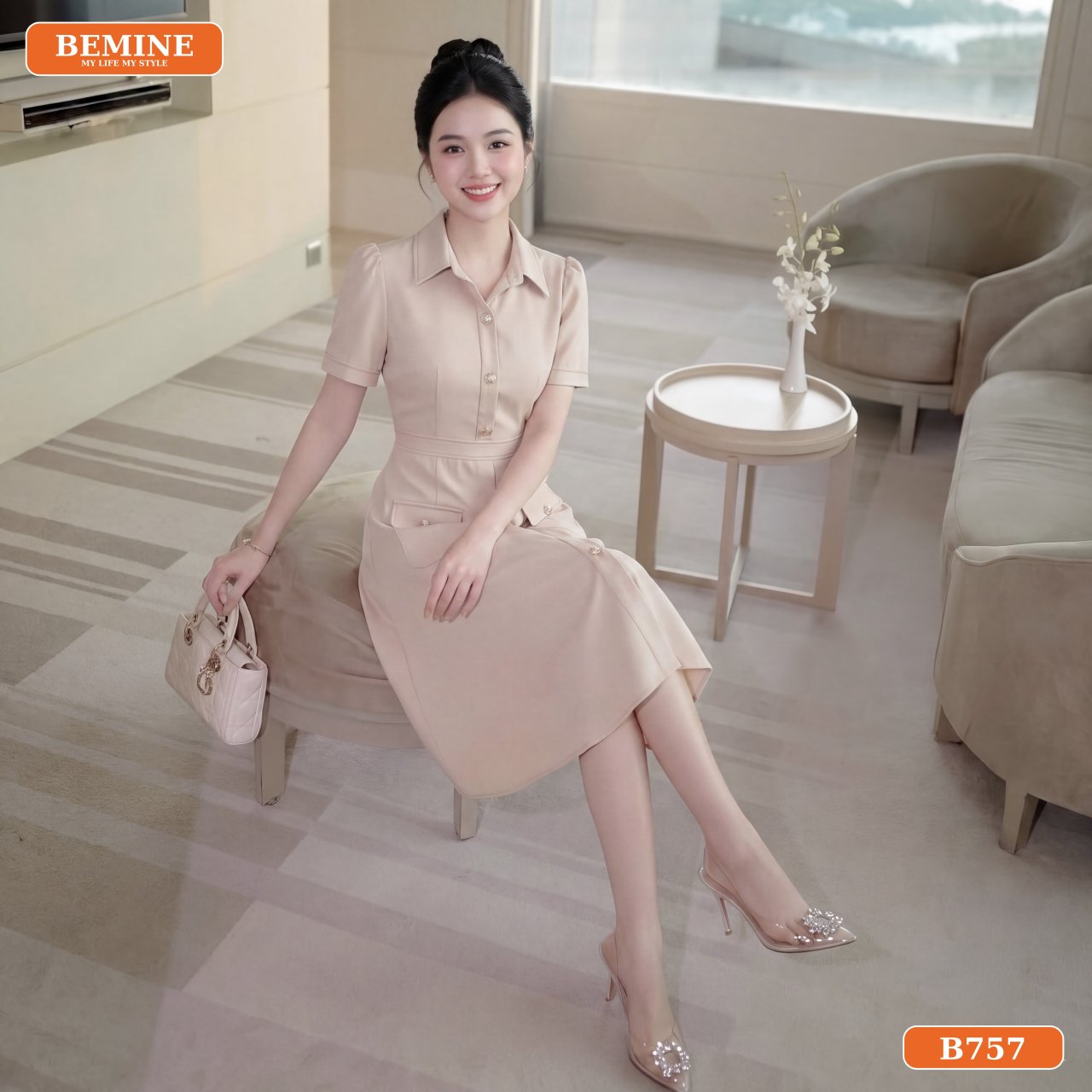 Chất liệu Cotton Nhật thoáng mát của đầm B757
