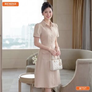 Đầm thiết kế BEMINE cổ sơ mi chạy viền có túi hộp dáng chữ A B757 - phụ nữ tuổi 35 nên mặc gì