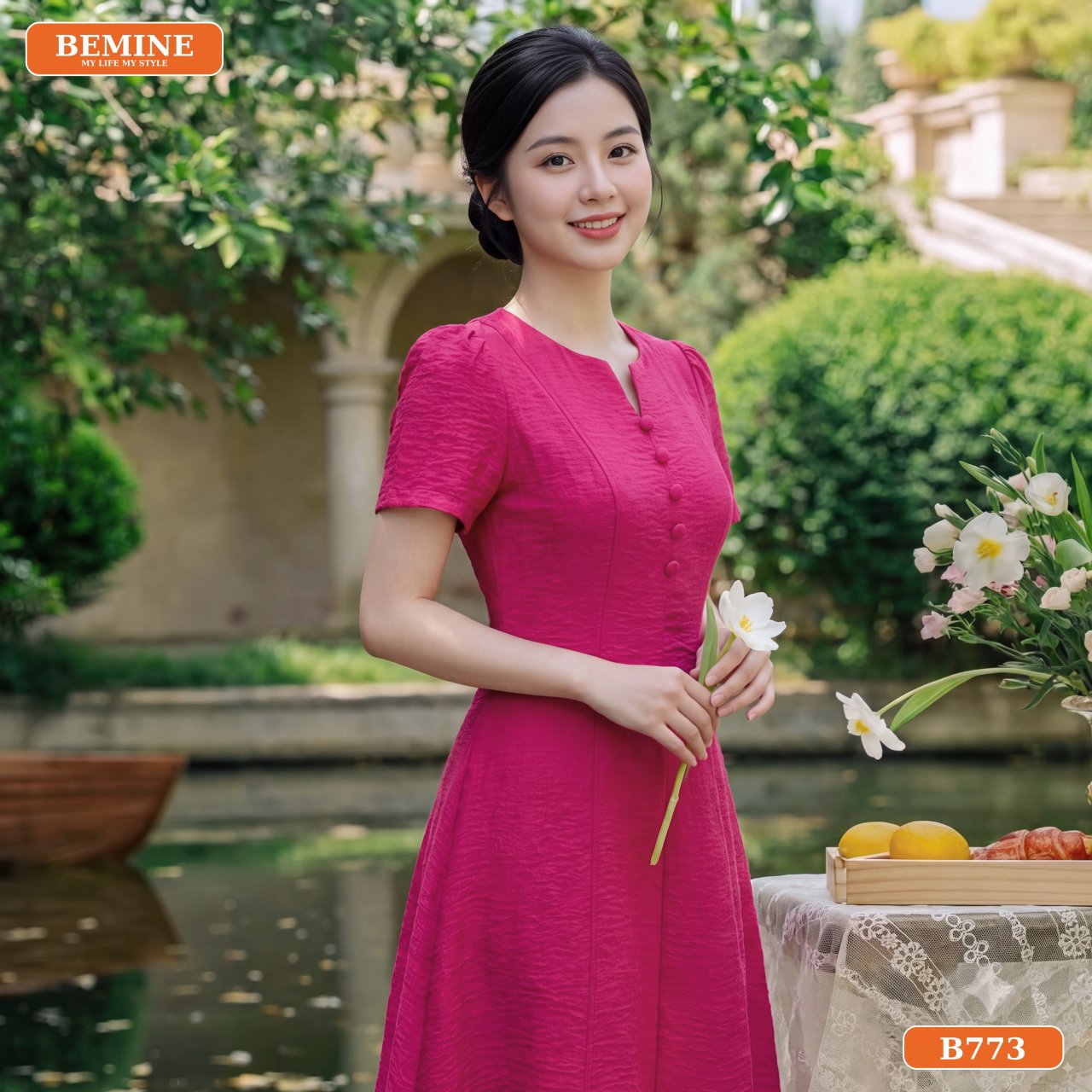 Đầm công sở dáng chữ A B773 nhìn từ phía sau