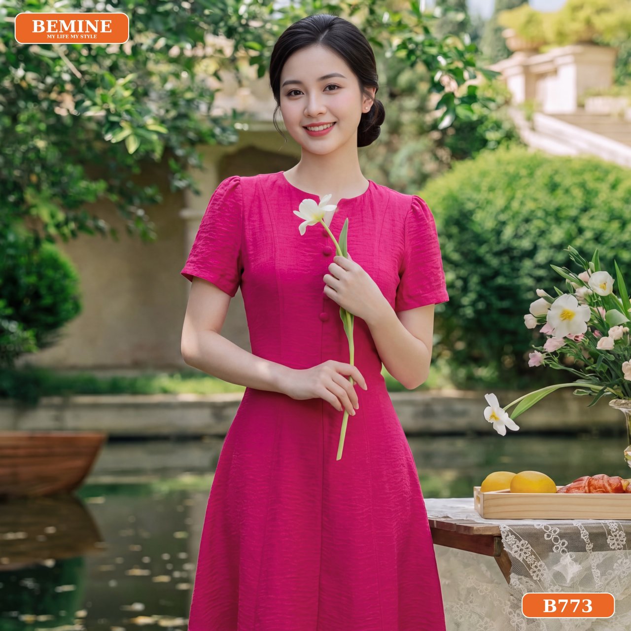 Toàn thân đầm công sở chữ A B773 phom dáng dài qua gối