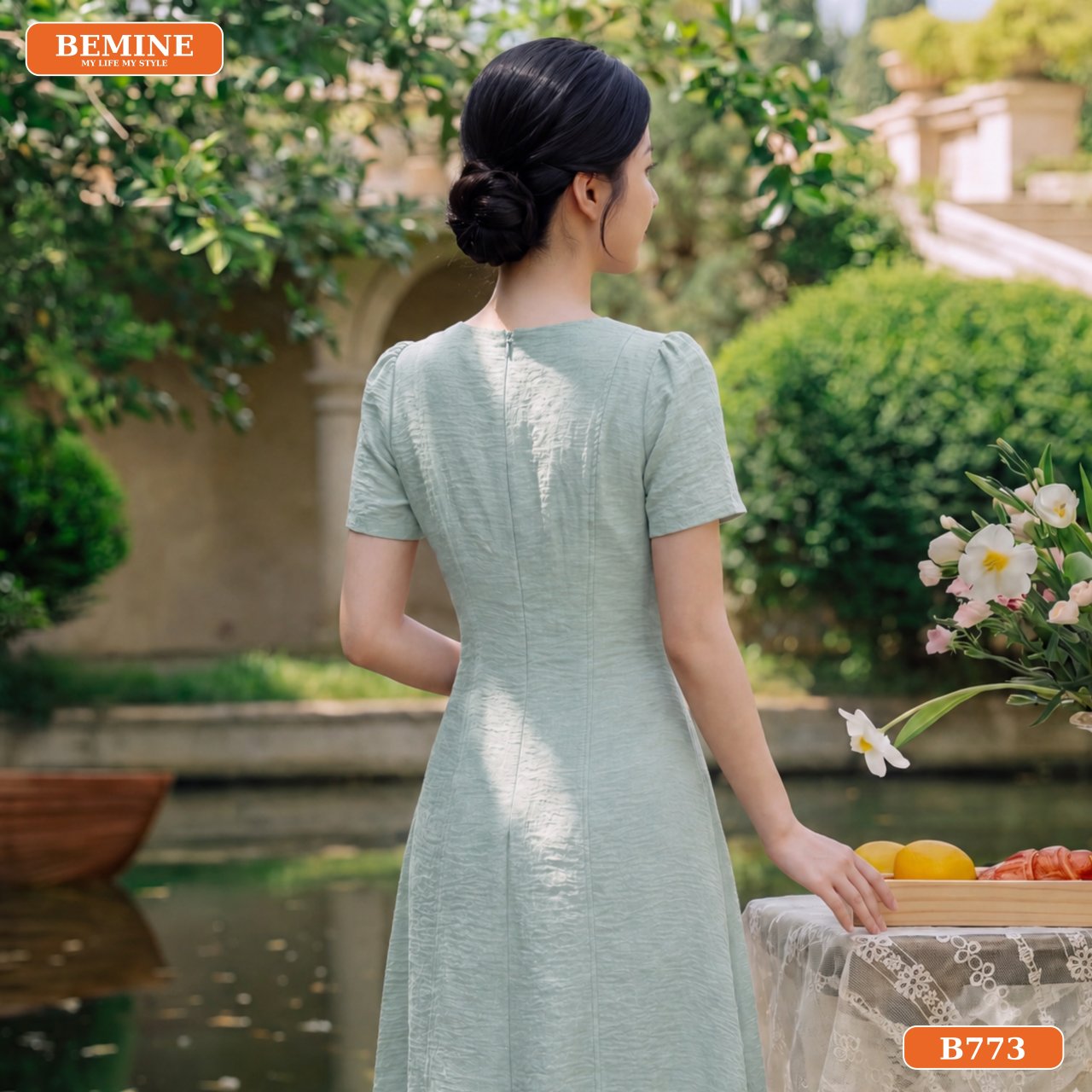 Tổng thể hoàn hảo của thiết kế đầm công sở dáng chữ A B773 BEMINE