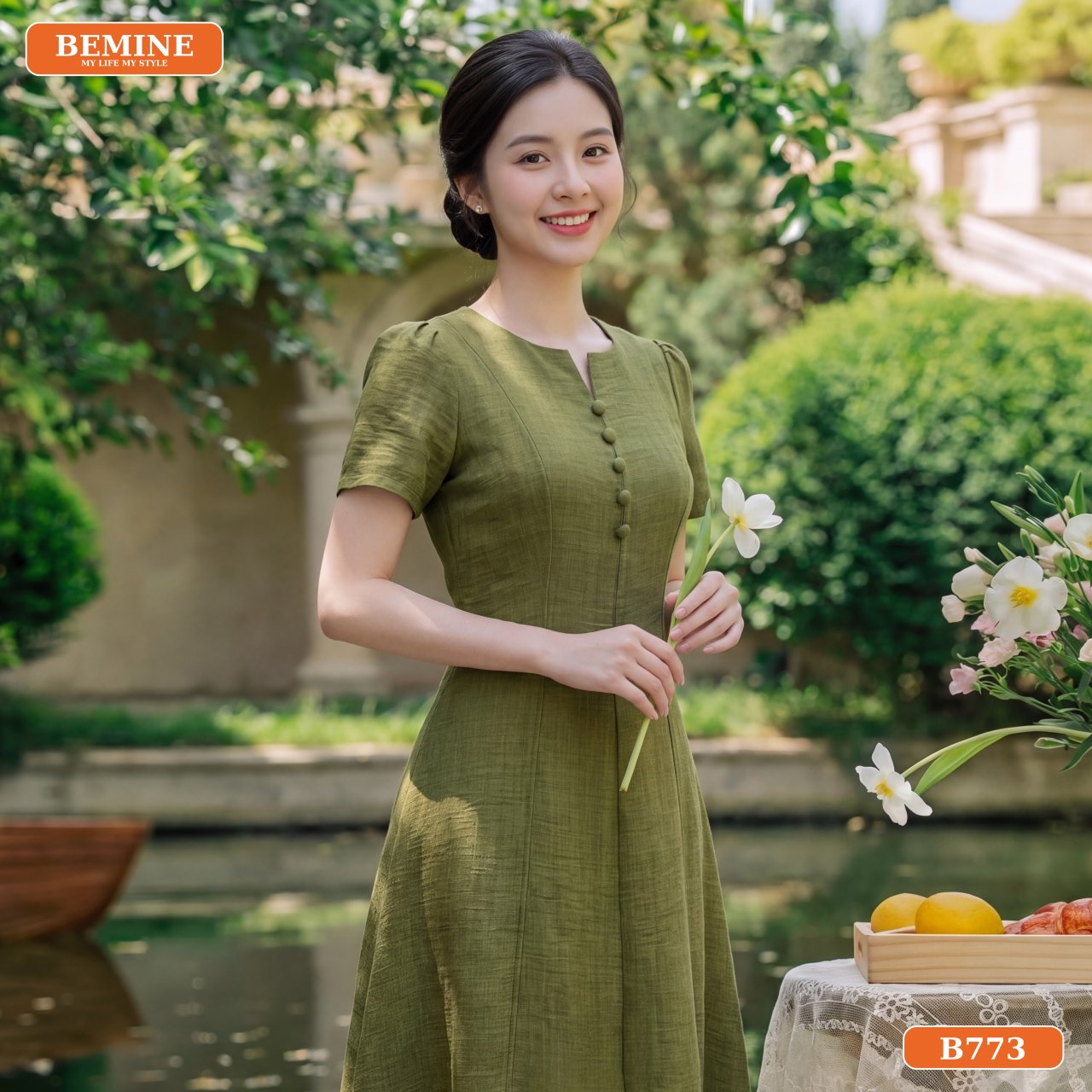 Đầm công sở B773 may 2 lớp dày dặn kín đáo