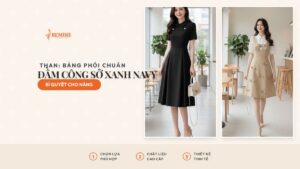 Đầm công sở xanh navy – than: bảng phối chuẩn hình ảnh