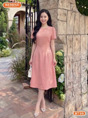 Đầm thiết kế BEMINE cổ tròn dáng chữ A phù hợp đi làm-B710 - thoi trang tuoi 30 den 40