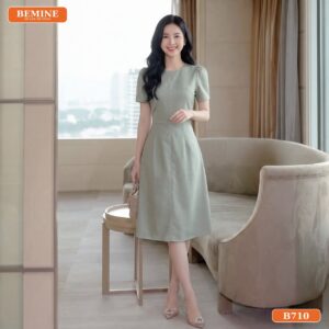 Đầm thiết kế BEMINE cổ tròn dáng chữ A phù hợp đi làm-B710 - BEMINEfashion vn