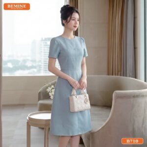 Đầm thiết kế BEMINE cổ tròn dáng chữ A phù hợp đi làm-B710 - mẫu đầm suông mới nhất