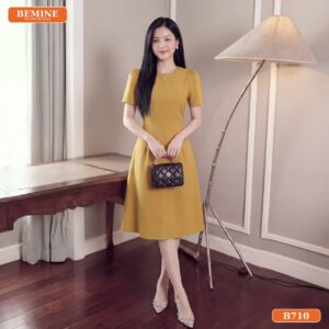 Đầm thiết kế BEMINE cổ tròn dáng chữ A phù hợp đi làm-B710 - váy trắng