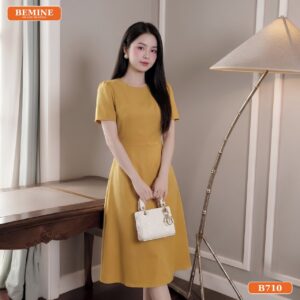 Đầm thiết kế BEMINE cổ tròn dáng chữ A phù hợp đi làm-B710 - váy dài