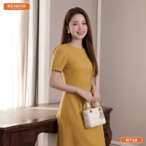 Đầm thiết kế BEMINE cổ tròn dáng chữ A phù hợp đi làm-B710 - đồ công sở