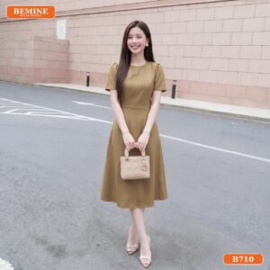 Đầm thiết kế BEMINE cổ tròn dáng chữ A phù hợp đi làm-B710 - món quà tặng mẹ