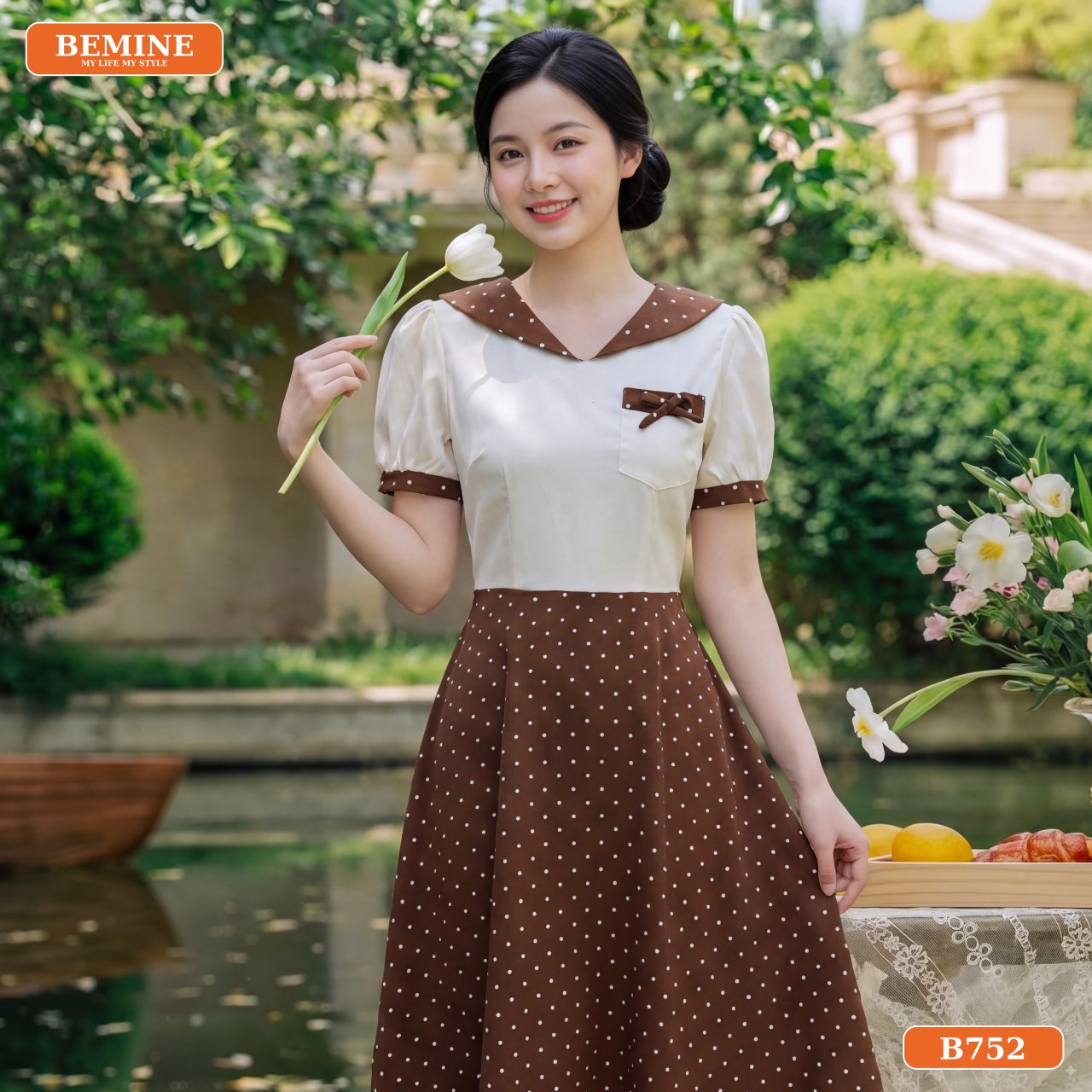 Phom dáng đầm chữ A B752 tôn dáng khi đi làm