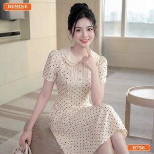 Đầm thiết kế BEMINE cổ sen hai lớp họa tiết bi dáng dài phù hợp đi làm-B756 - các kiểu áo đẹp nhất hiện nay