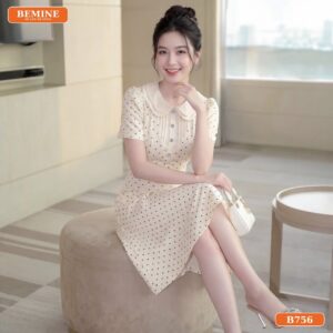 Đầm thiết kế BEMINE cổ sen hai lớp họa tiết bi dáng dài phù hợp đi làm-B756 - phối đồ công sở