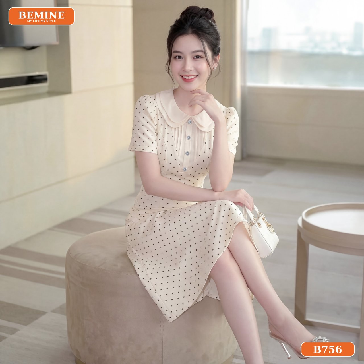 Chất liệu cotton in bi mềm mát của đầm B756