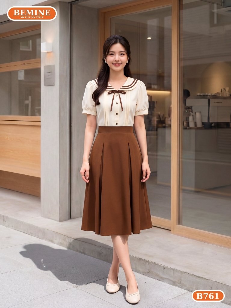 Thiết kế đầm cổ thủy thủ B761 BEMINE đầm thiết kế cổ thủy thủ có viền dáng chữ A B761