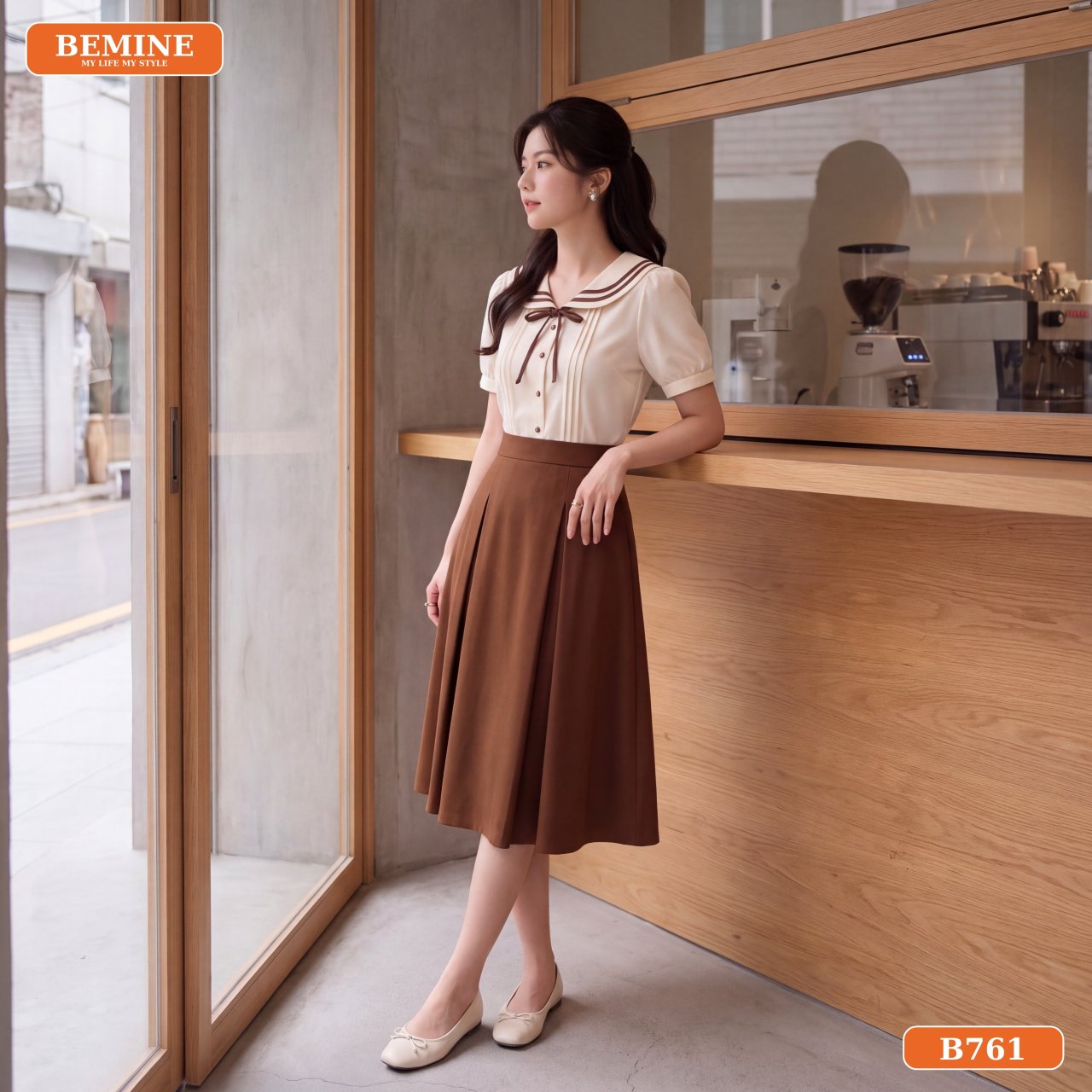 Đầm chữ A B761 thanh lịch BEMINE Chi tiết phom dáng đầm chữ A cổ thủy thủ B761