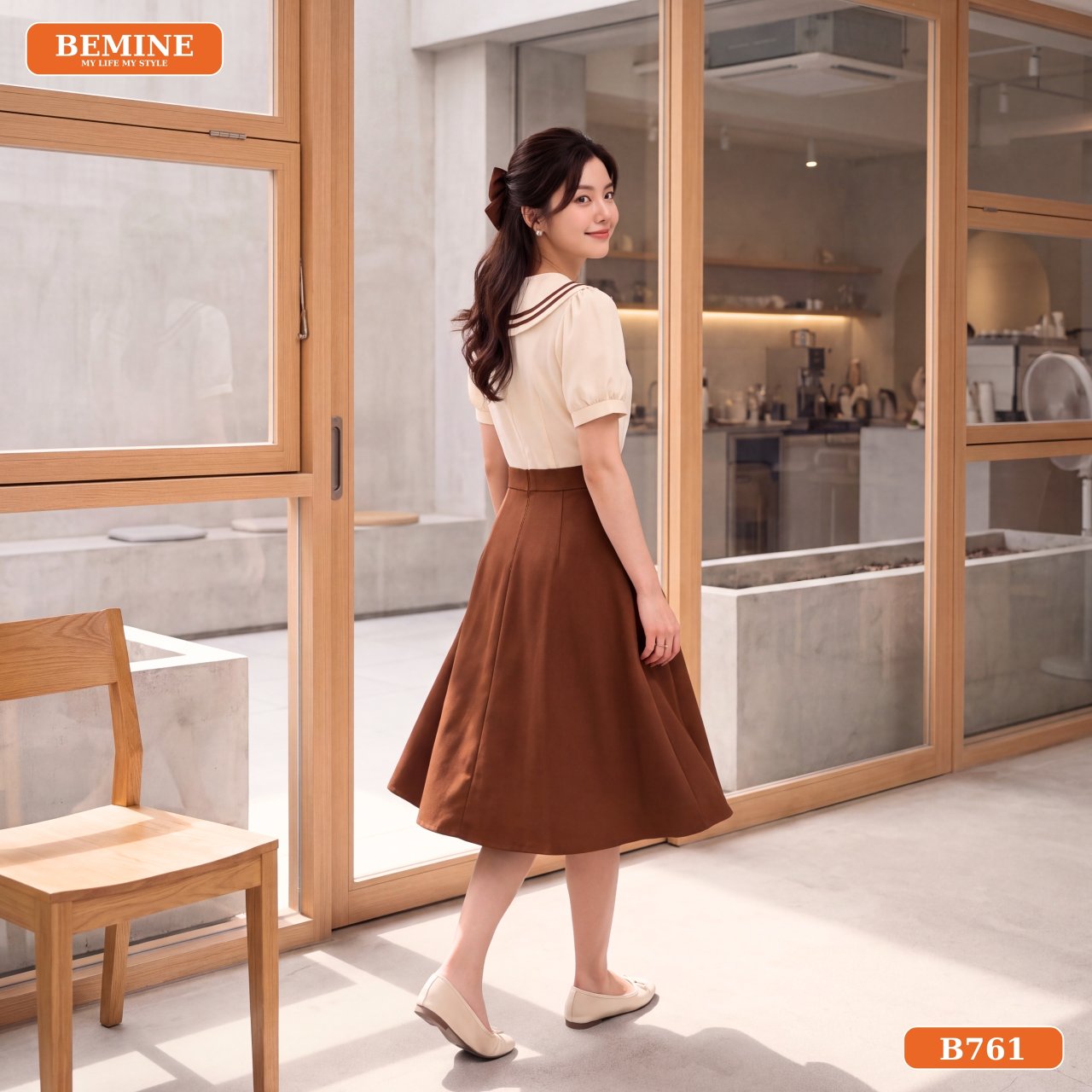Trang phục đi chơi thanh lịch BEMINE Phong cách thanh lịch của đầm chữ A cổ thủy thủ B761