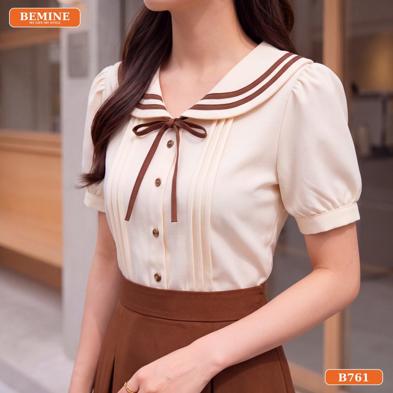Chất liệu xược Hàn đầm B761 Cận cảnh chất liệu vải đầm chữ A cổ thủy thủ B761