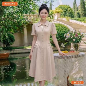 Đầm thiết kế BEMINE cổ đức chạy viền dáng chữ A phù hợp đi làm-B762 - đầm trung niên