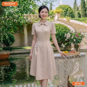 Đầm thiết kế BEMINE cổ đức chạy viền dáng chữ A phù hợp đi làm-B762 - váy công sở hàn quốc