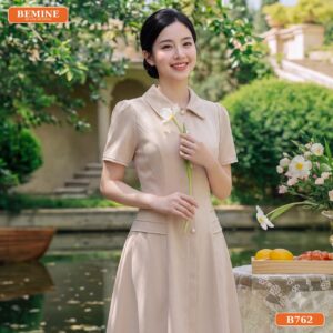Đầm thiết kế BEMINE cổ đức chạy viền dáng chữ A phù hợp đi làm-B762 - quà cho mẹ