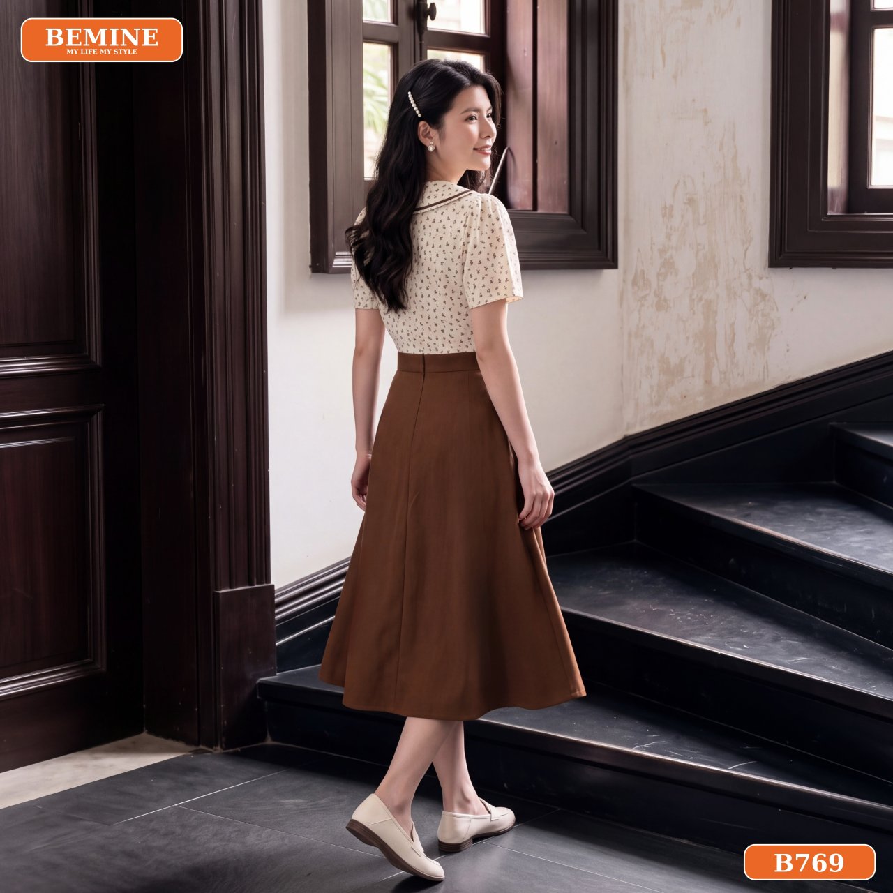 Chất liệu vải Xược Hàn của đầm thiết kế BEMINE cổ sen B769