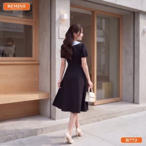 Đầm thiết kế BEMINE cổ sen phối caro dáng chữ A phù hợp đi làm-B772 - những mẫu đầm đẹp nhất hiện nay