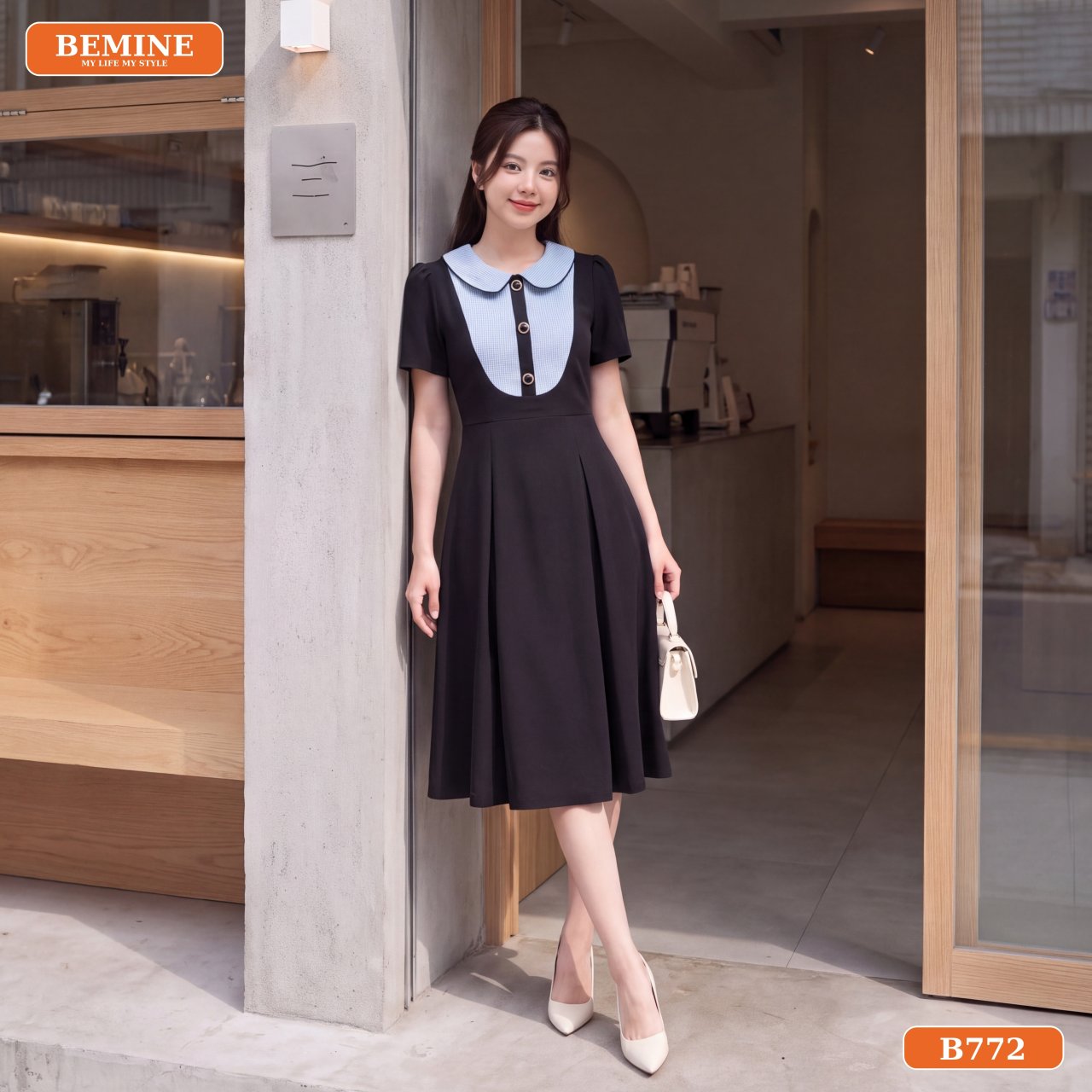 Đầm thiết kế cổ sen phối caro B772 phù hợp diện đi làm