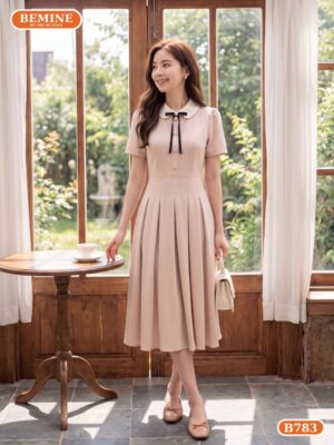 Đầm thiết kế BEMINE cổ sen phối dây nơ dáng dài B783 hình ảnh