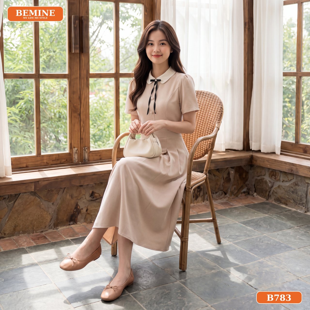Đầm công sở B783 ứng dụng linh hoạt Đầm thiết kế cổ sen B783 phù hợp đi làm và dạo phố