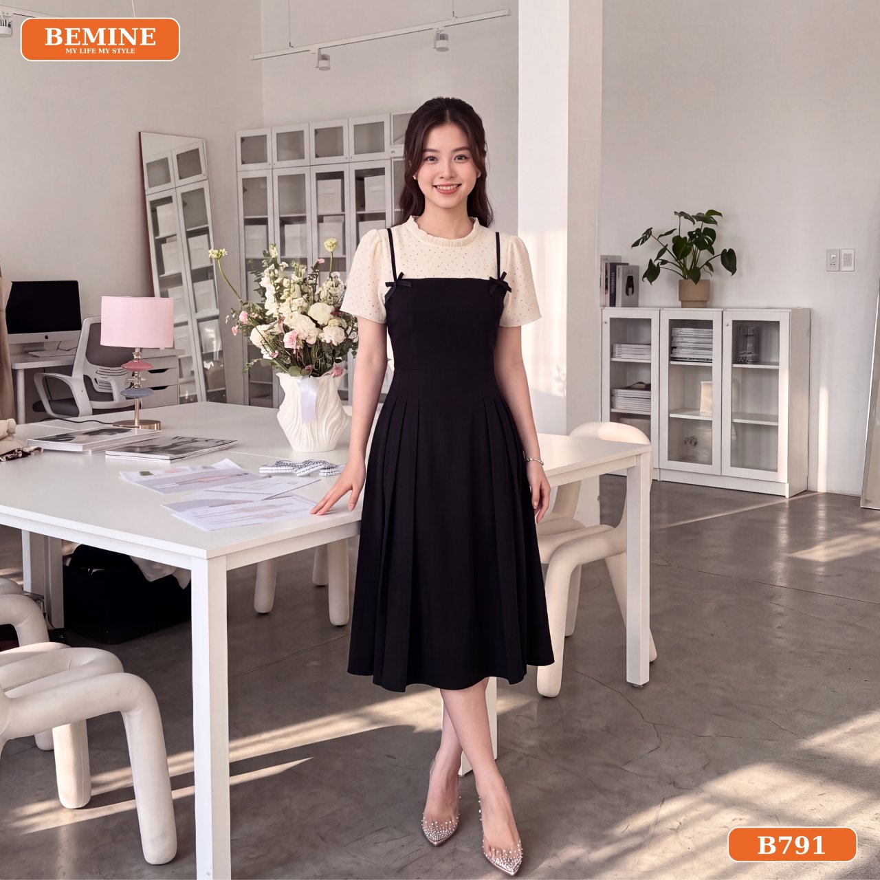 Chi tiết cổ tròn đính nơ B791 Chi tiết cổ tròn phối in bi đính nơ sản phẩm B791