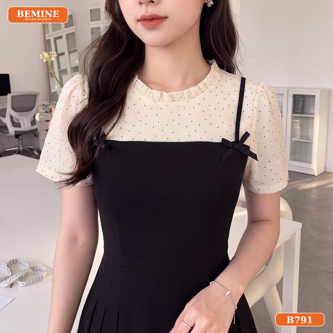 Chất liệu Cotton Thái của đầm B791 Chất liệu Cotton Thái thoáng mát của đầm B791 BEMINE