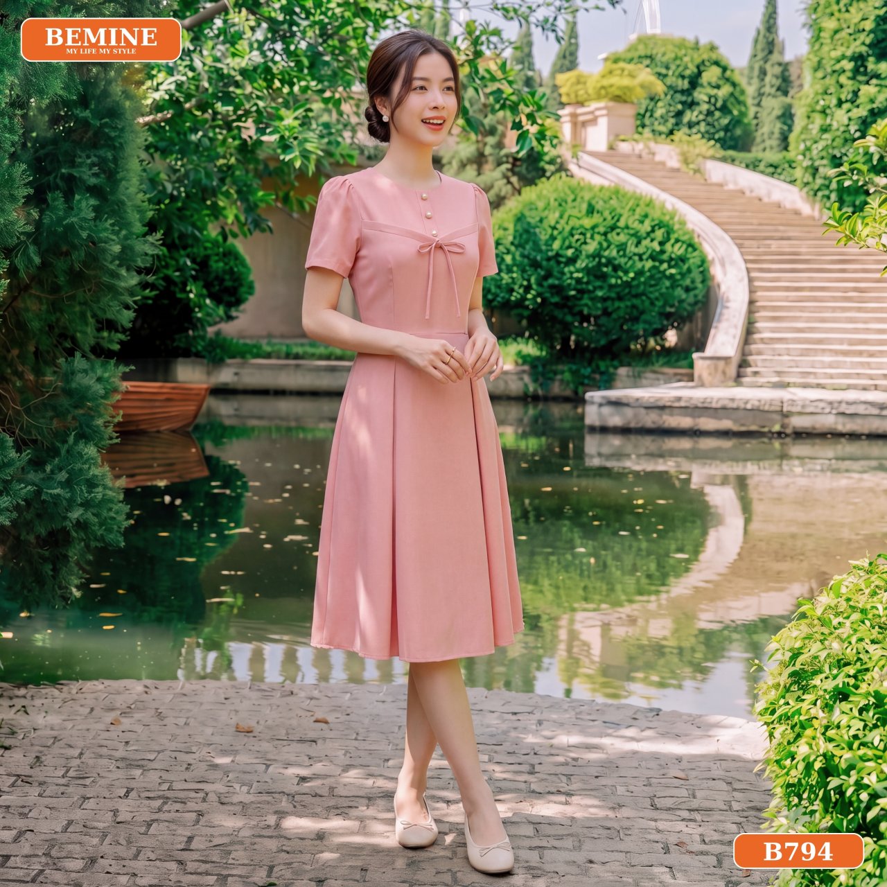 Phối đầm B794 đi làm thanh lịch Trang phục đi làm thanh lịch với đầm BEMINE B794