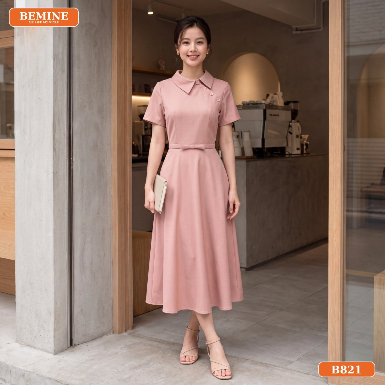 Gợi ý phối đồ thanh lịch cùng đầm công sở B821 BEMINE