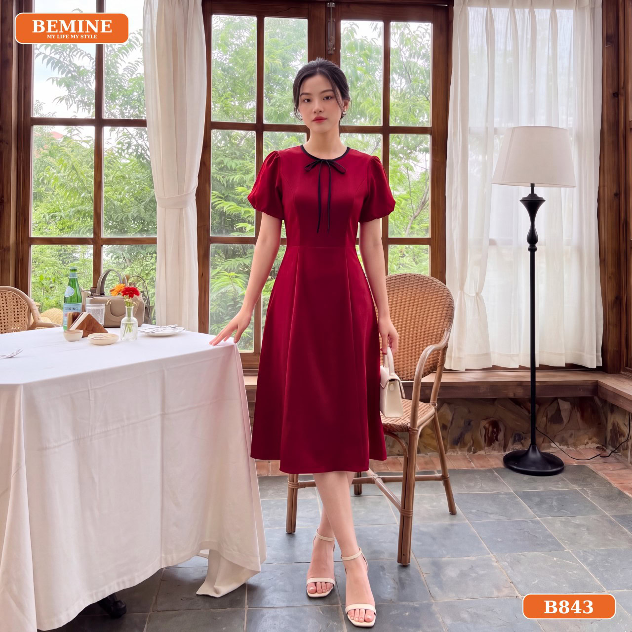 Toàn cảnh phom dáng dài đầm thiết kế B843