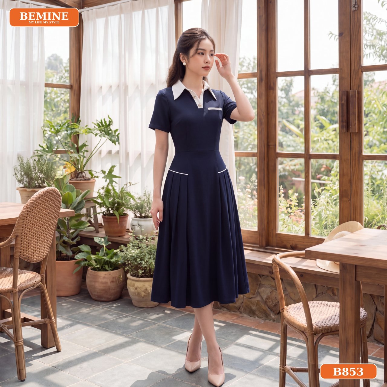 Gợi ý phối đồ với đầm thiết kế cổ sơ mi B853 BEMINE