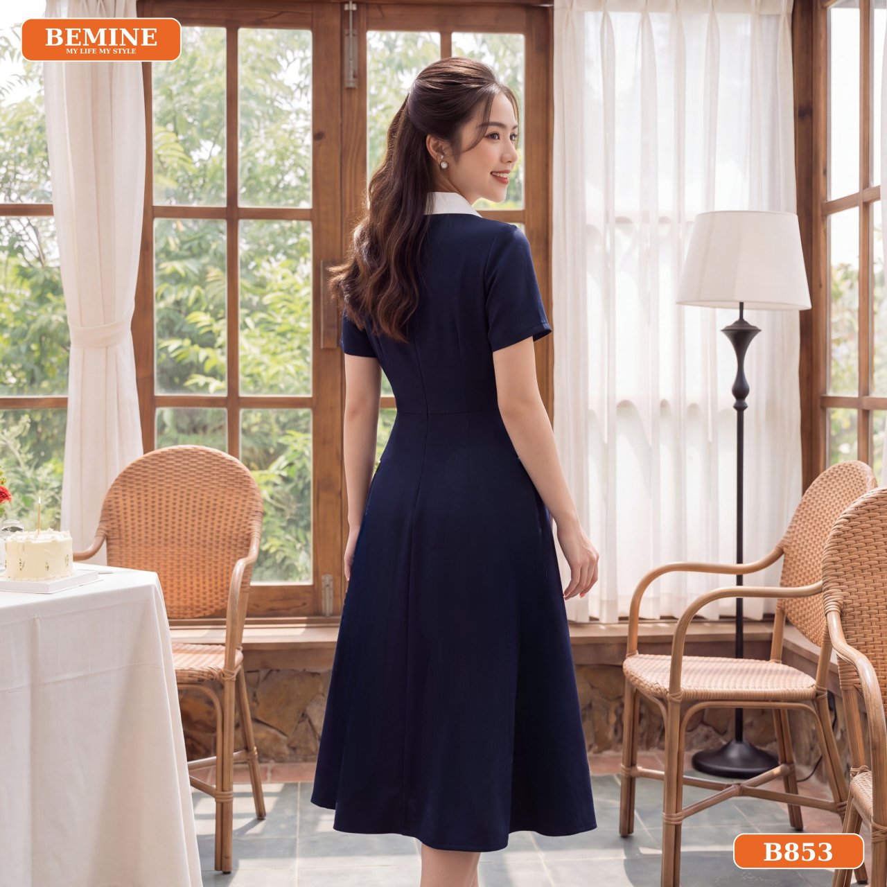 Đầm thiết kế cổ sơ mi B853 dáng chuẩn thanh lịch BEMINE