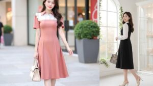 Đầm Công Sở Dáng Xòe Dài Qua Gối Cho Người U40 Tôn Vóc Dáng Thanh Lịch hình ảnh